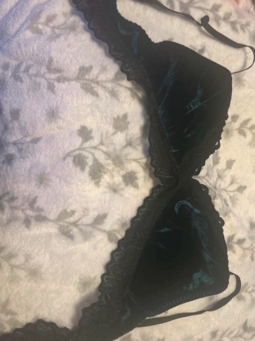 Velvet Lace Triangle Bralette - Black with Deep Teal Accents